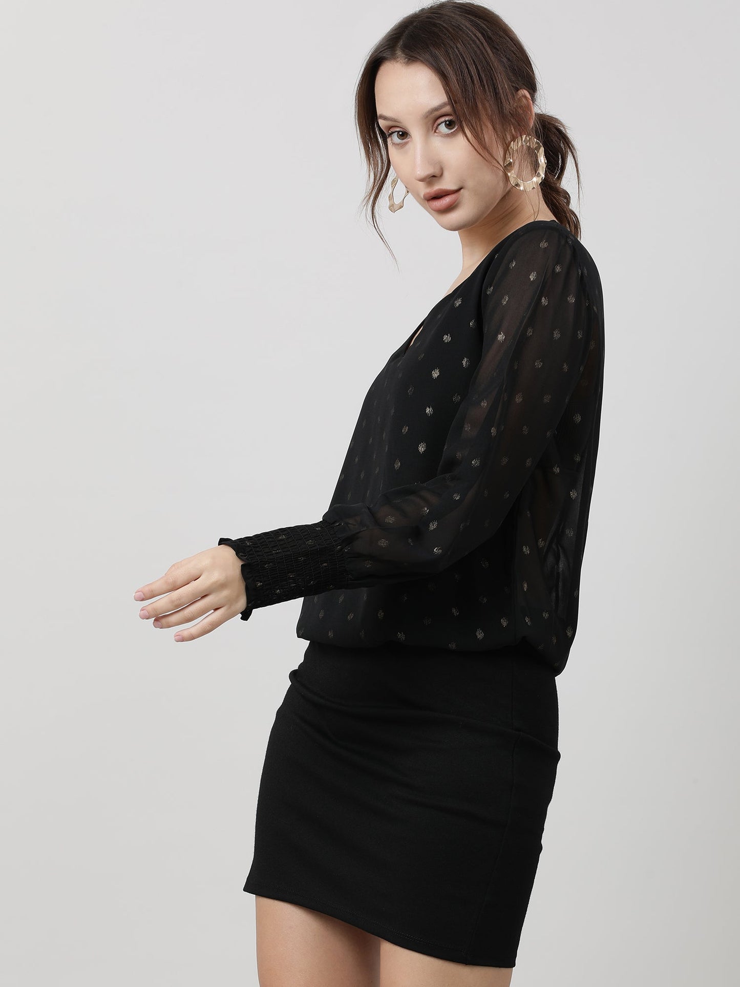 Women Polka Dot Black Sheath Dress