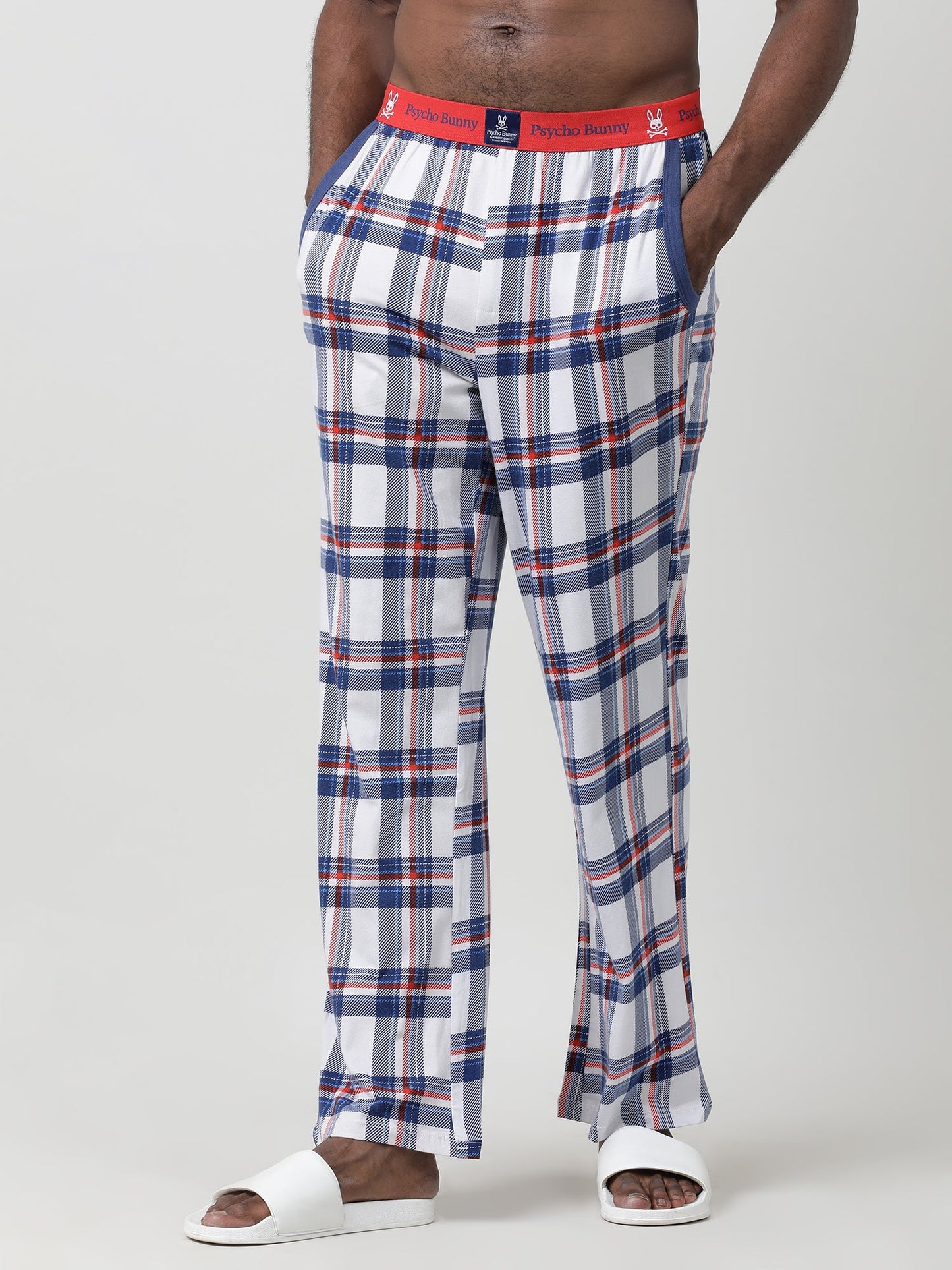 White Cotton Checked Lounge Pants