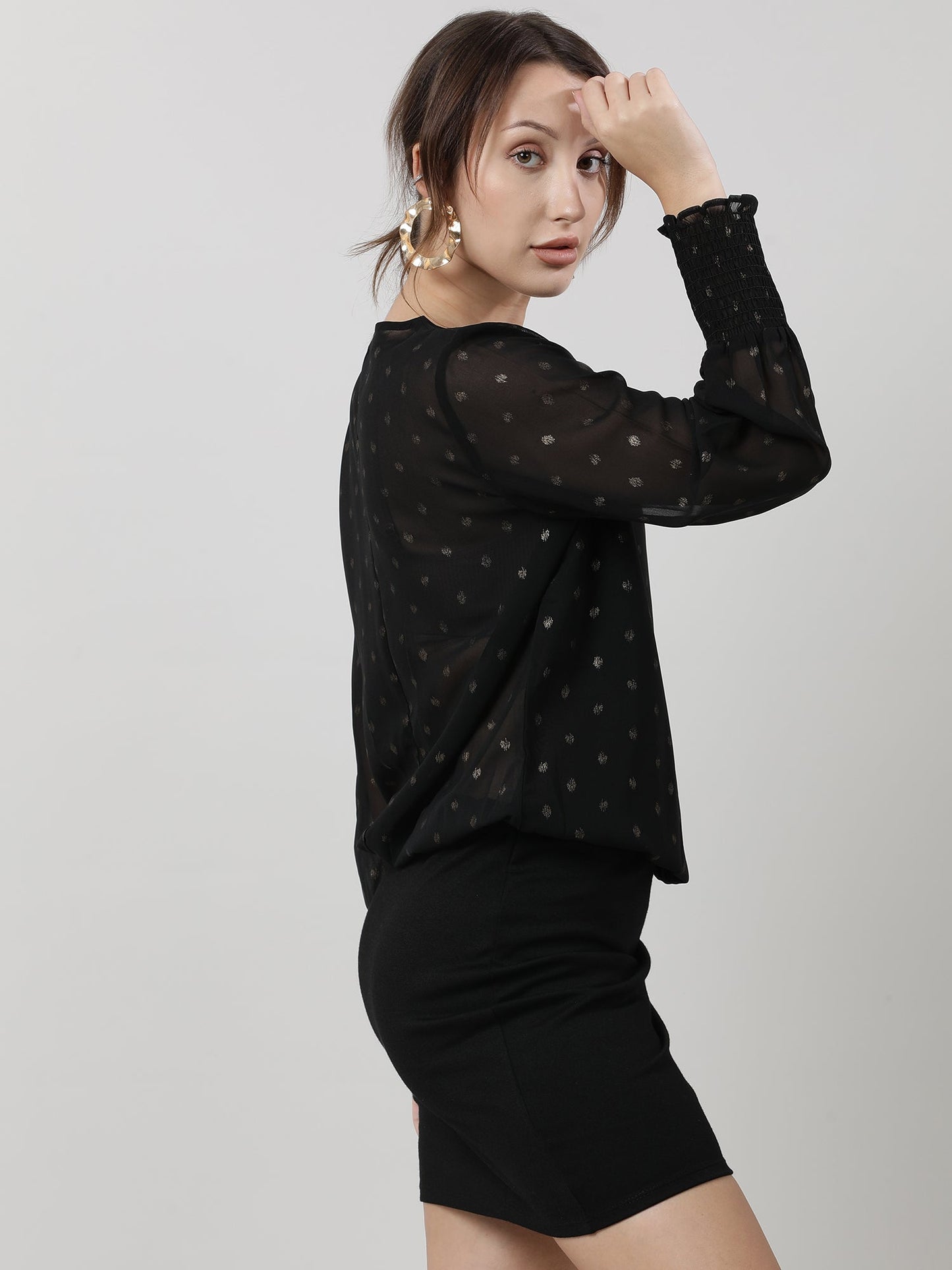 Women Polka Dot Black Sheath Dress
