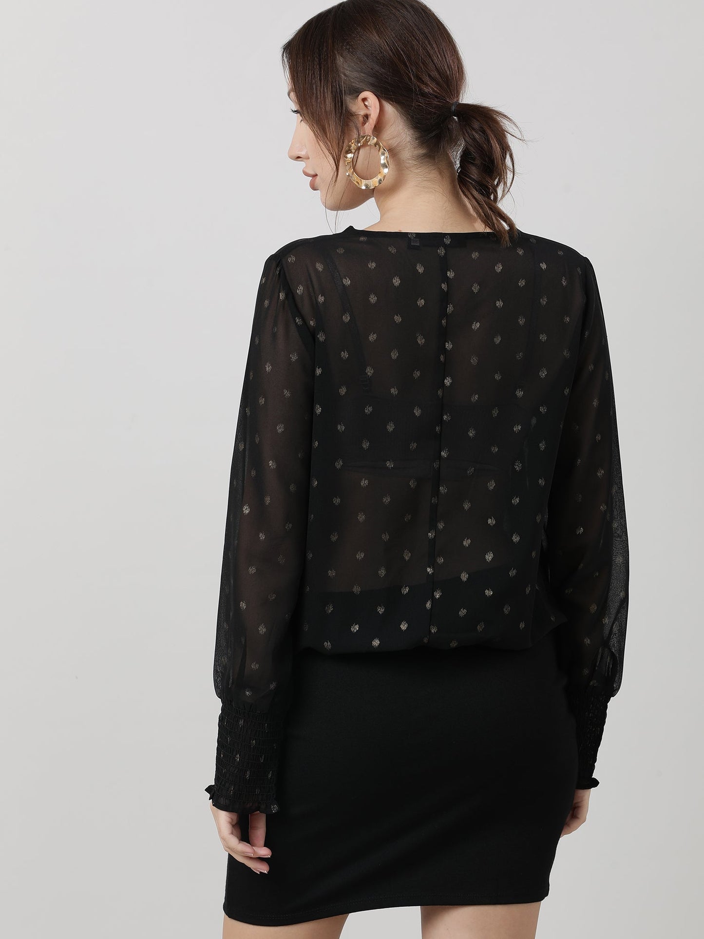 Women Polka Dot Black Sheath Dress