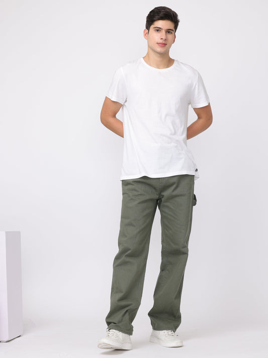 Men Green Baggy Fit Carpenter Pants