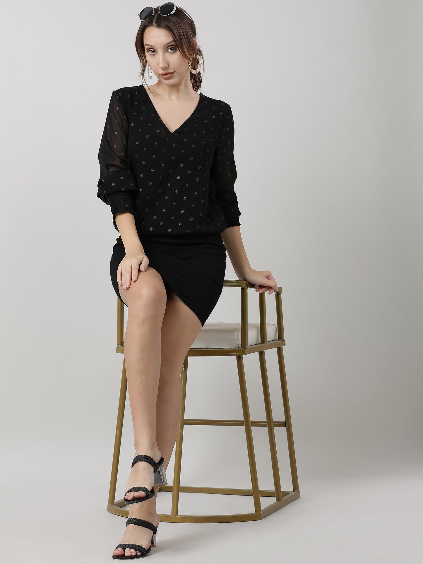 Women Polka Dot Black Sheath Dress