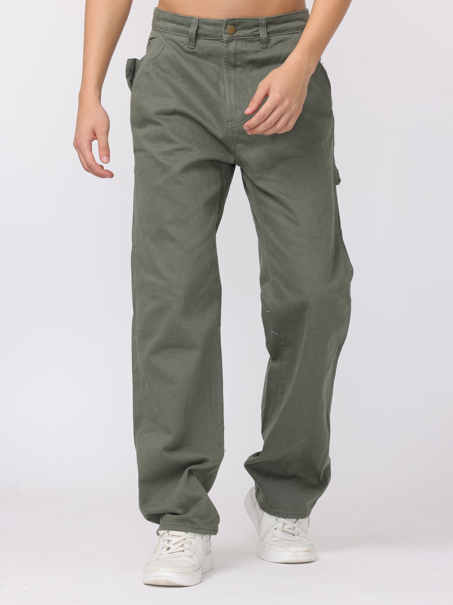 Men Green Baggy Fit Carpenter Pants