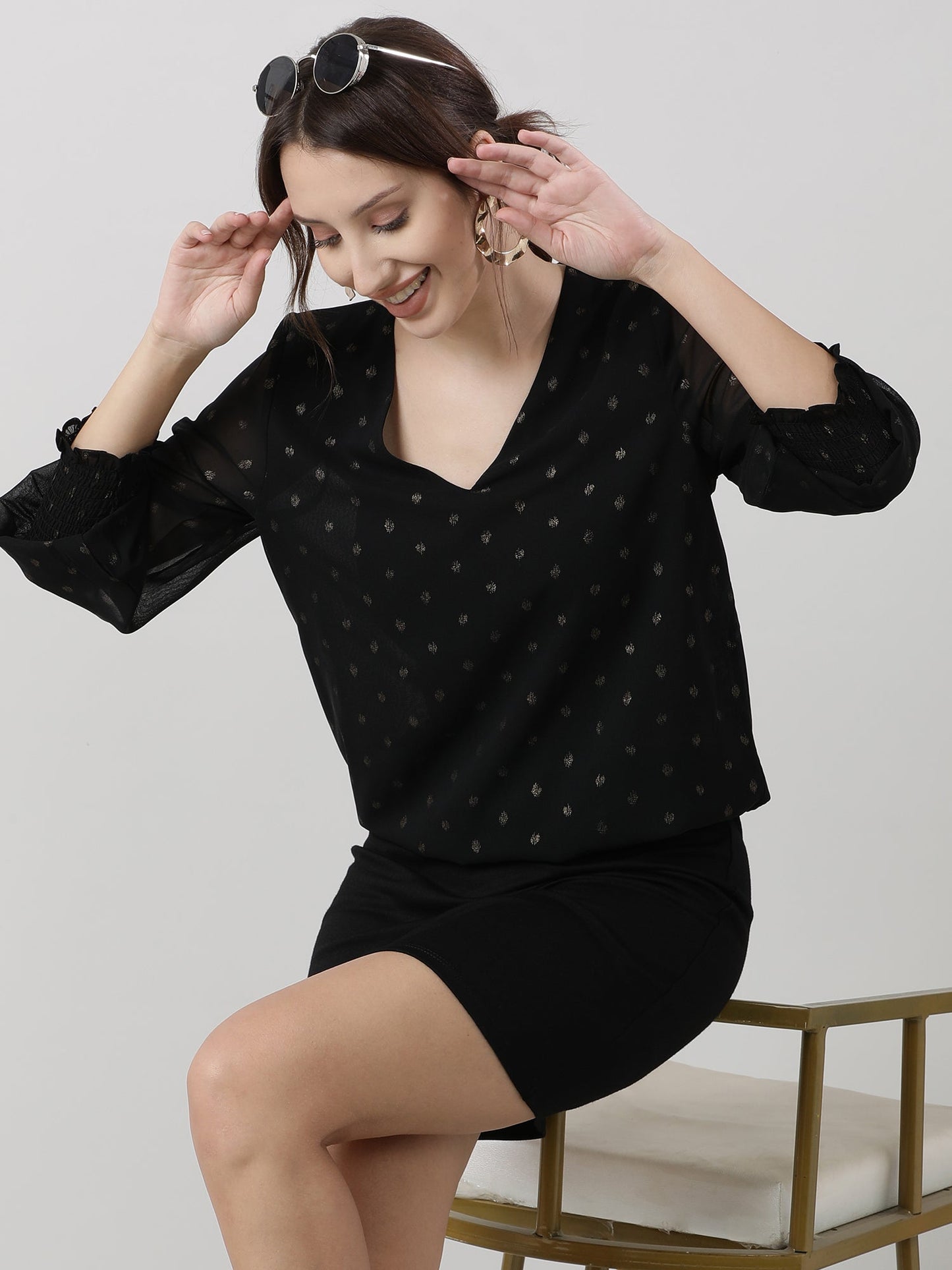 Women Polka Dot Black Sheath Dress