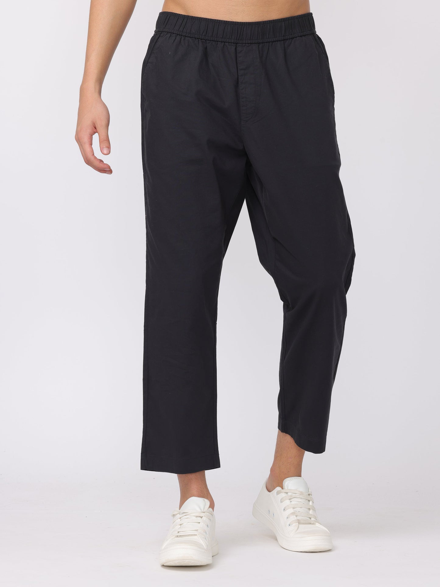 Men Black Regular Fit Elastic Waist Pants
