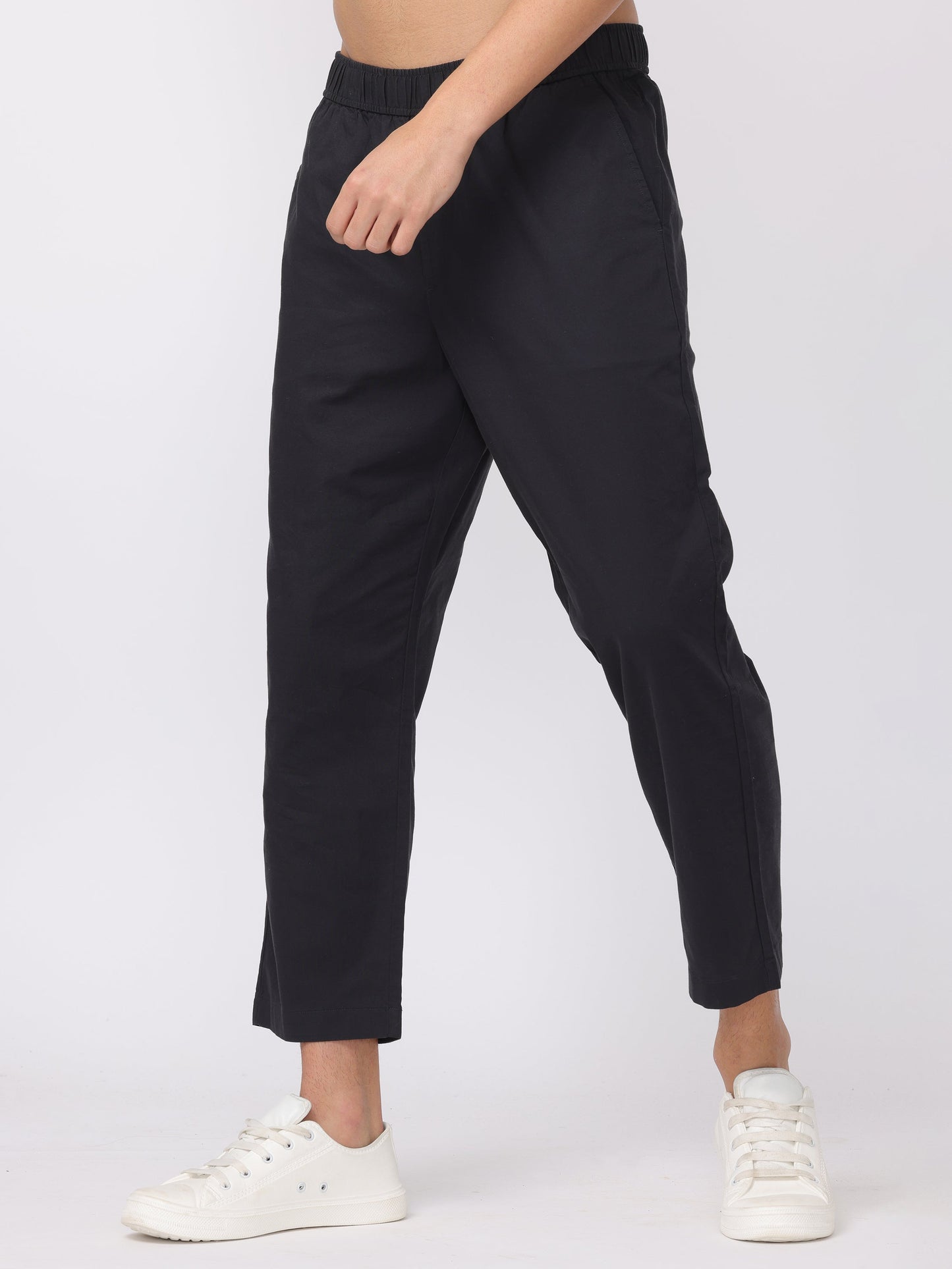 Men Black Regular Fit Elastic Waist Pants