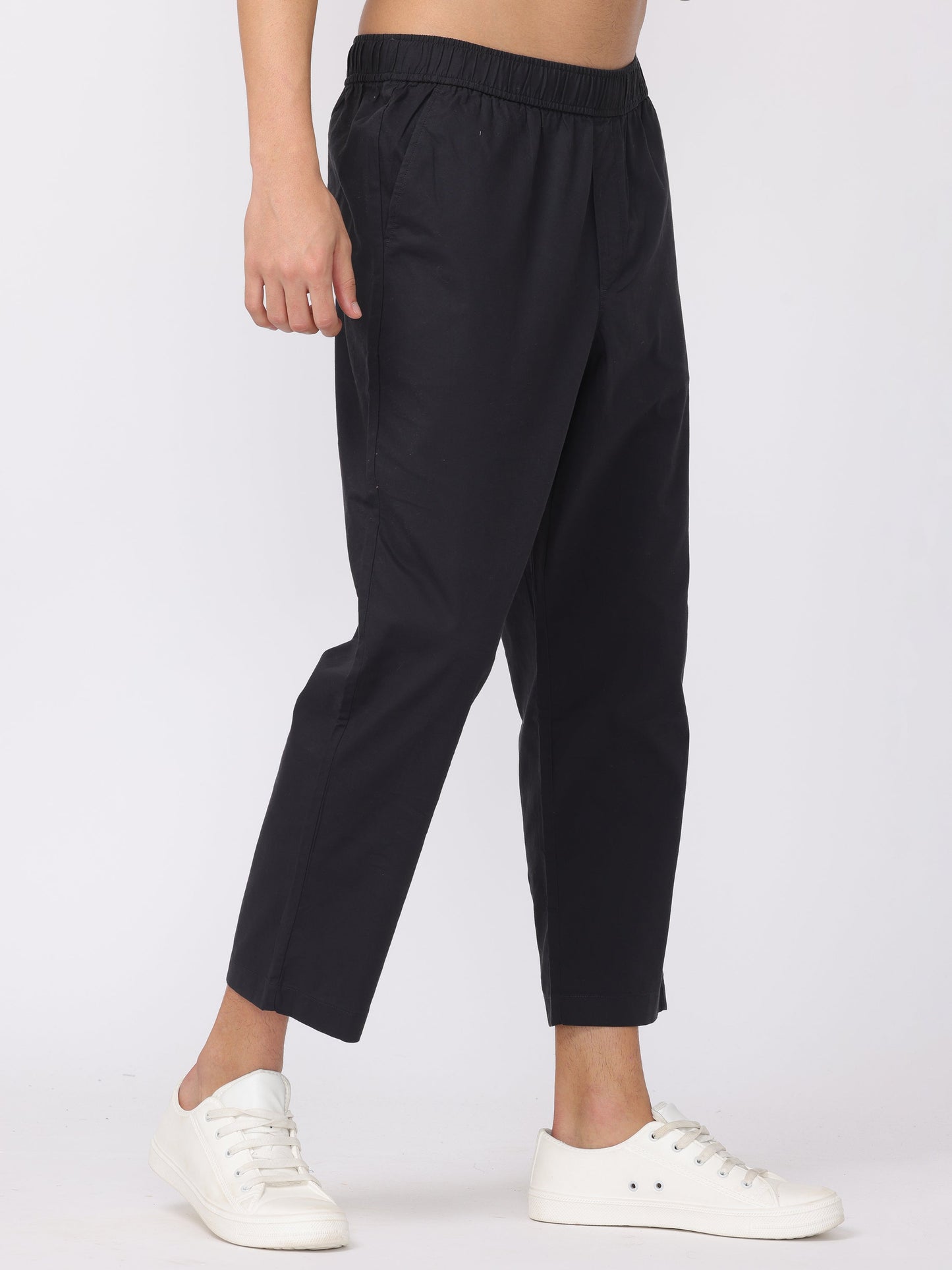 Men Black Regular Fit Elastic Waist Pants