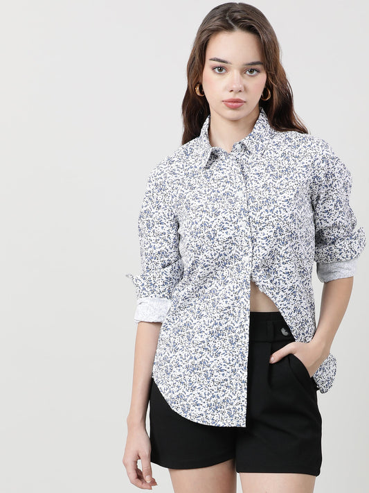 Women Regular Fit Floral Blue Shirt