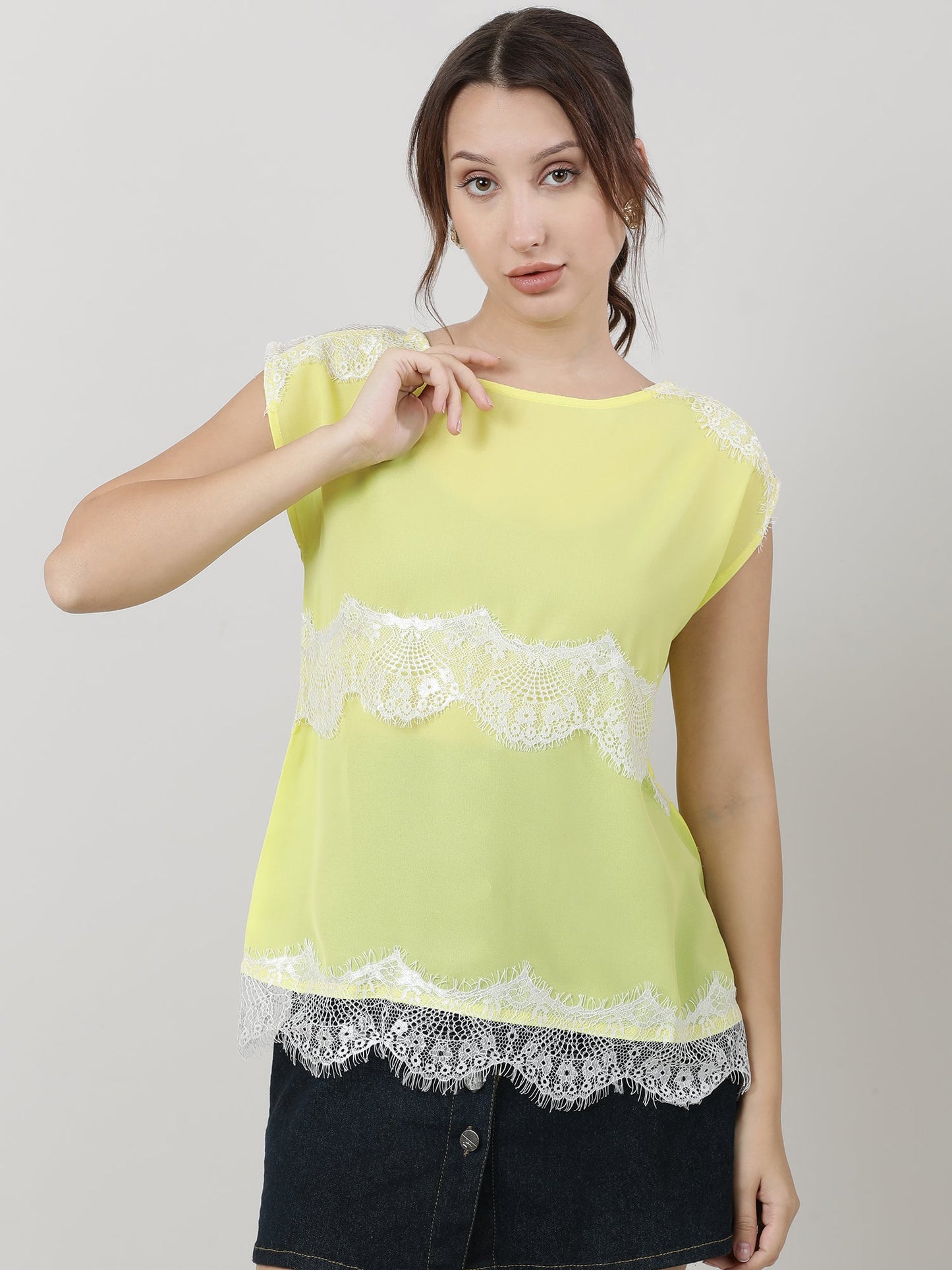 Women Regular Fit Lime Yellow Top