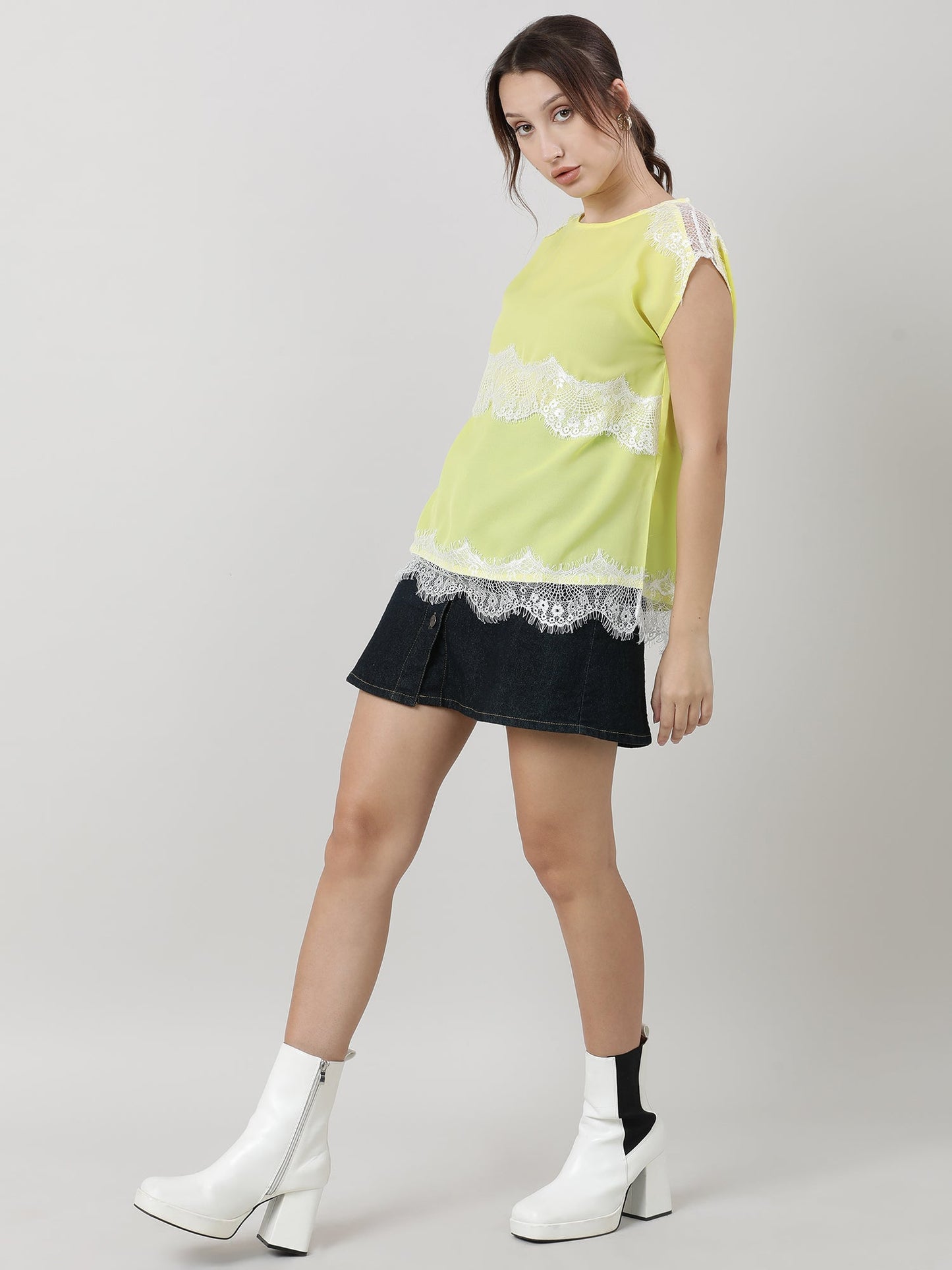 Women Regular Fit Lime Yellow Top