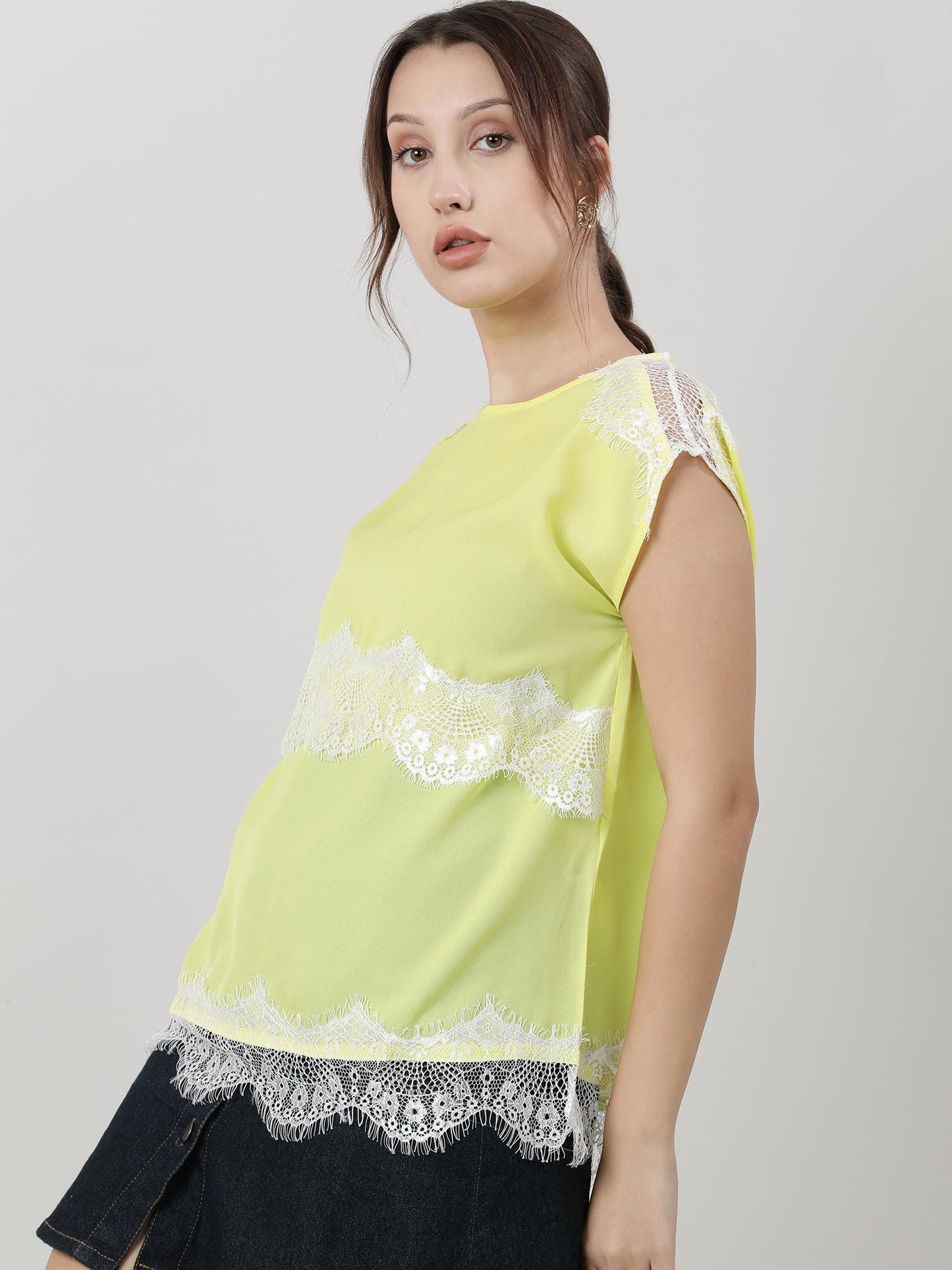 Women Regular Fit Lime Yellow Top