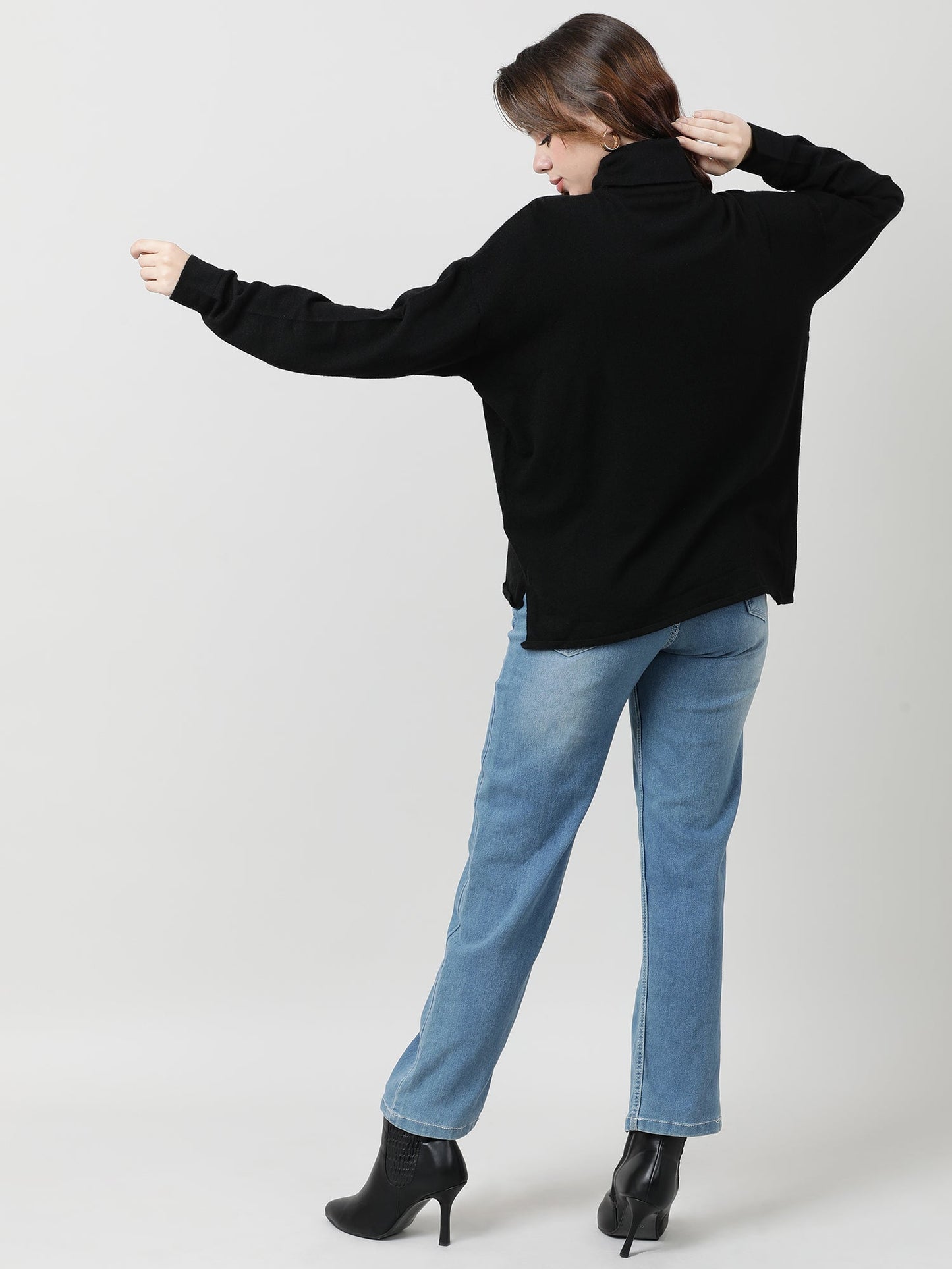 Women Black Turtle Neck Knit Top