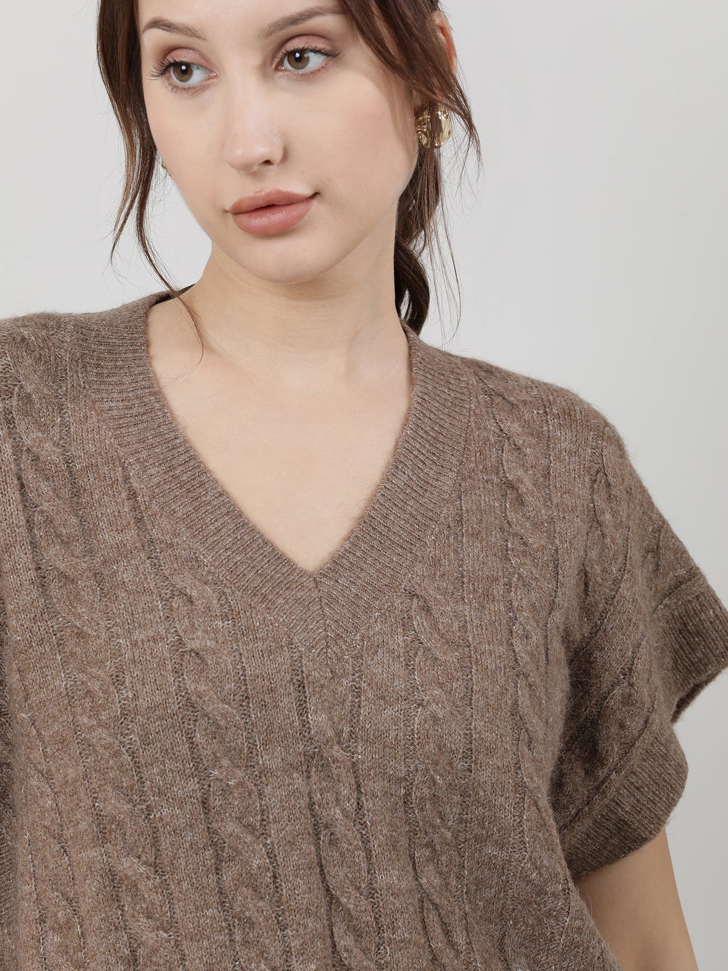 Women Relaxed Fit Knitted Brown Top