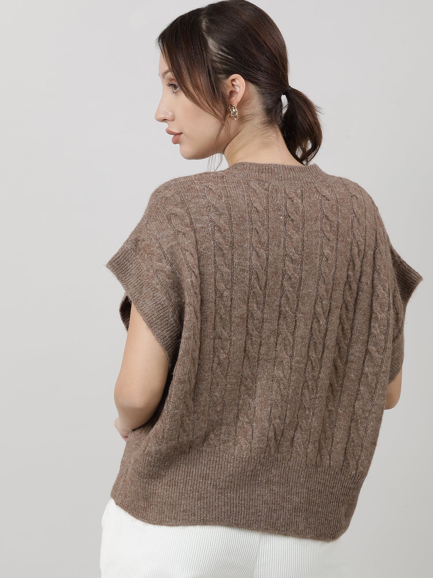 Women Relaxed Fit Knitted Brown Top