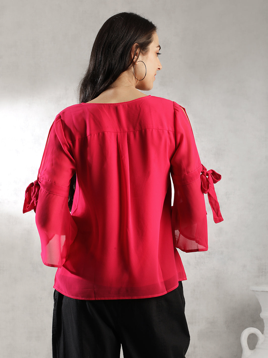 Women Pink A-Line Bell Sleeve Top