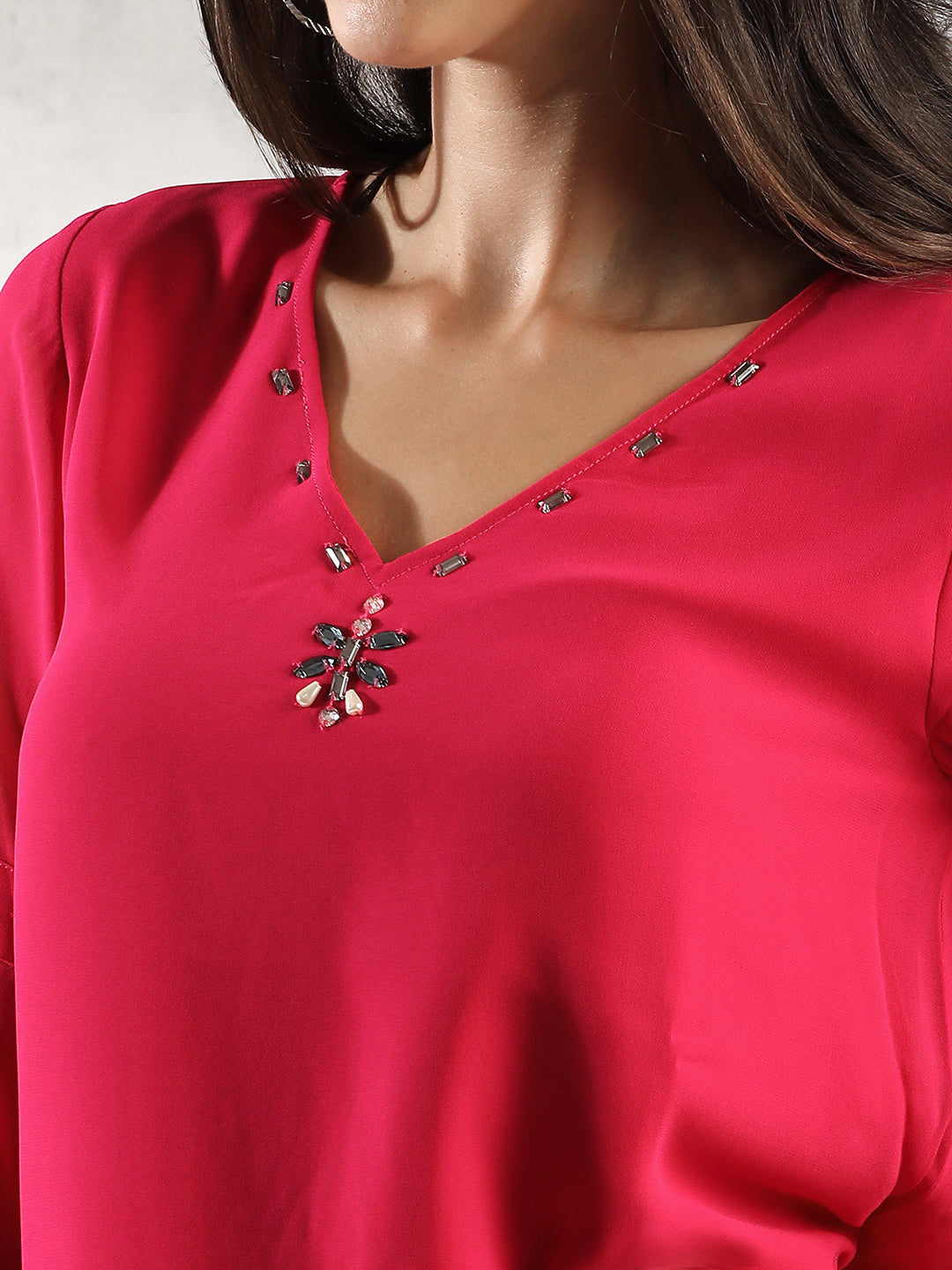 Women Pink A-Line Bell Sleeve Top