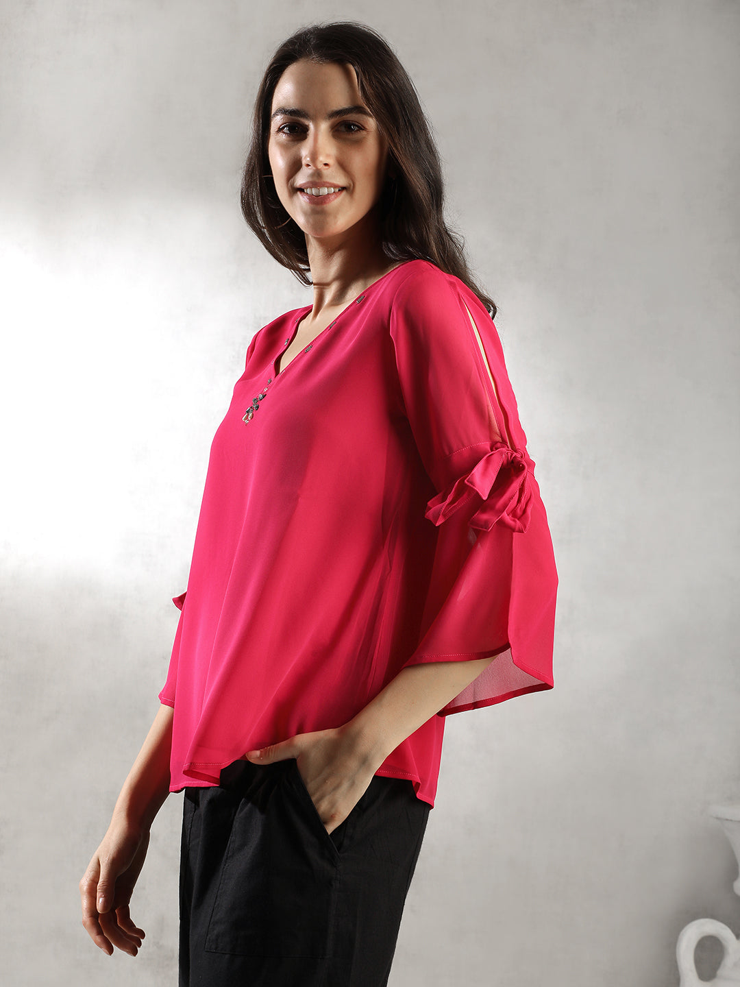 Women Pink A-Line Bell Sleeve Top
