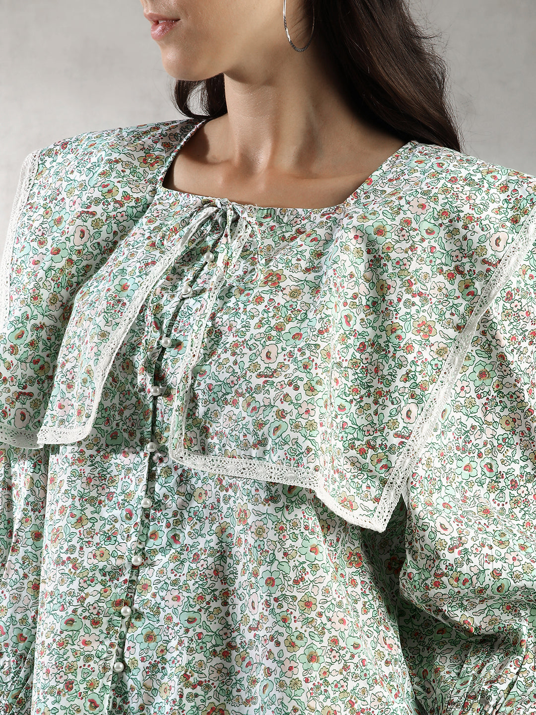 Women Green Printed A-Line Tops