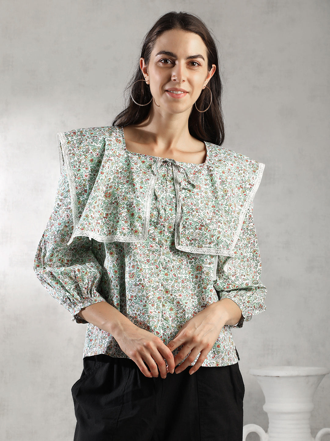 Women Green Printed A-Line Tops