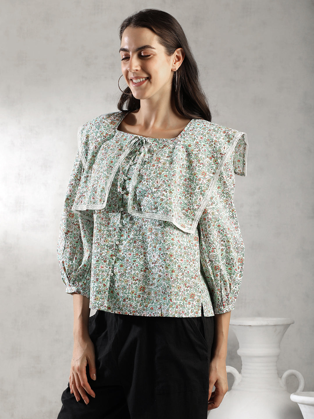 Women Green Printed A-Line Tops