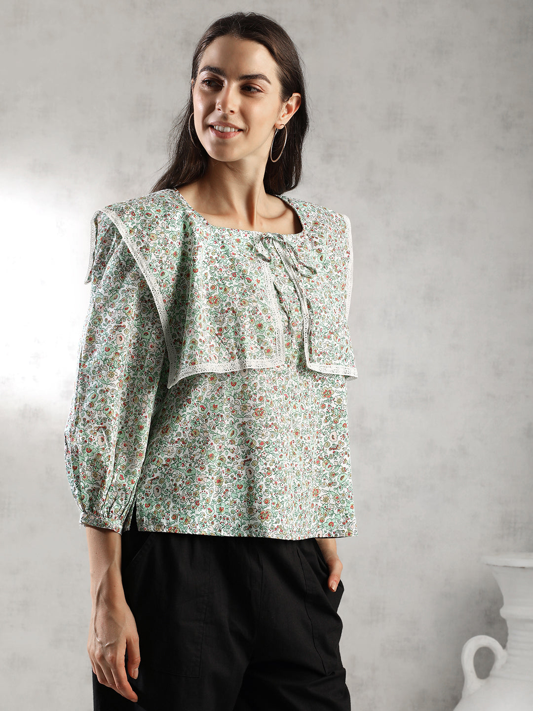 Women Green Printed A-Line Tops