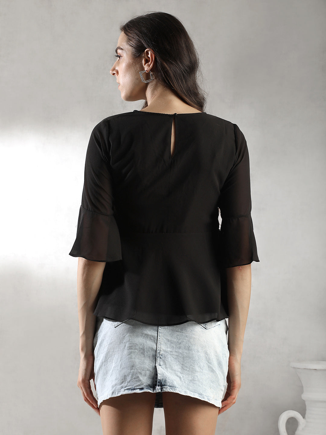 Women Black Embroidered Top