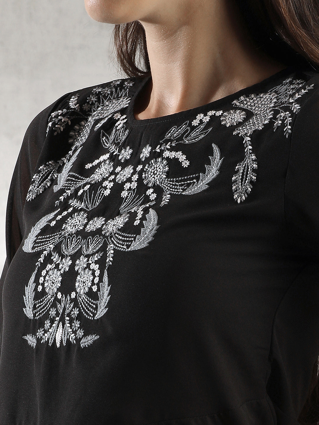 Women Black Embroidered Top