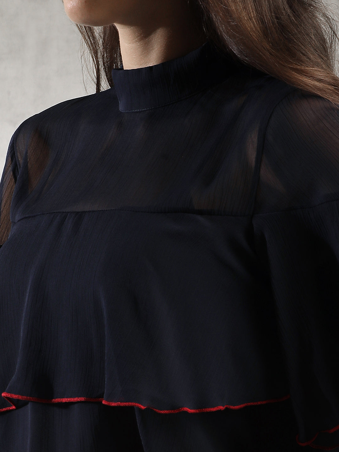 Women Navy Sheer Layers Top