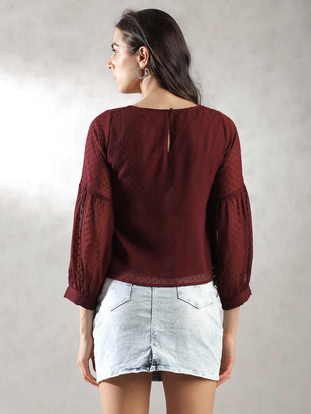 Women Maroon Floral Embroidery Top