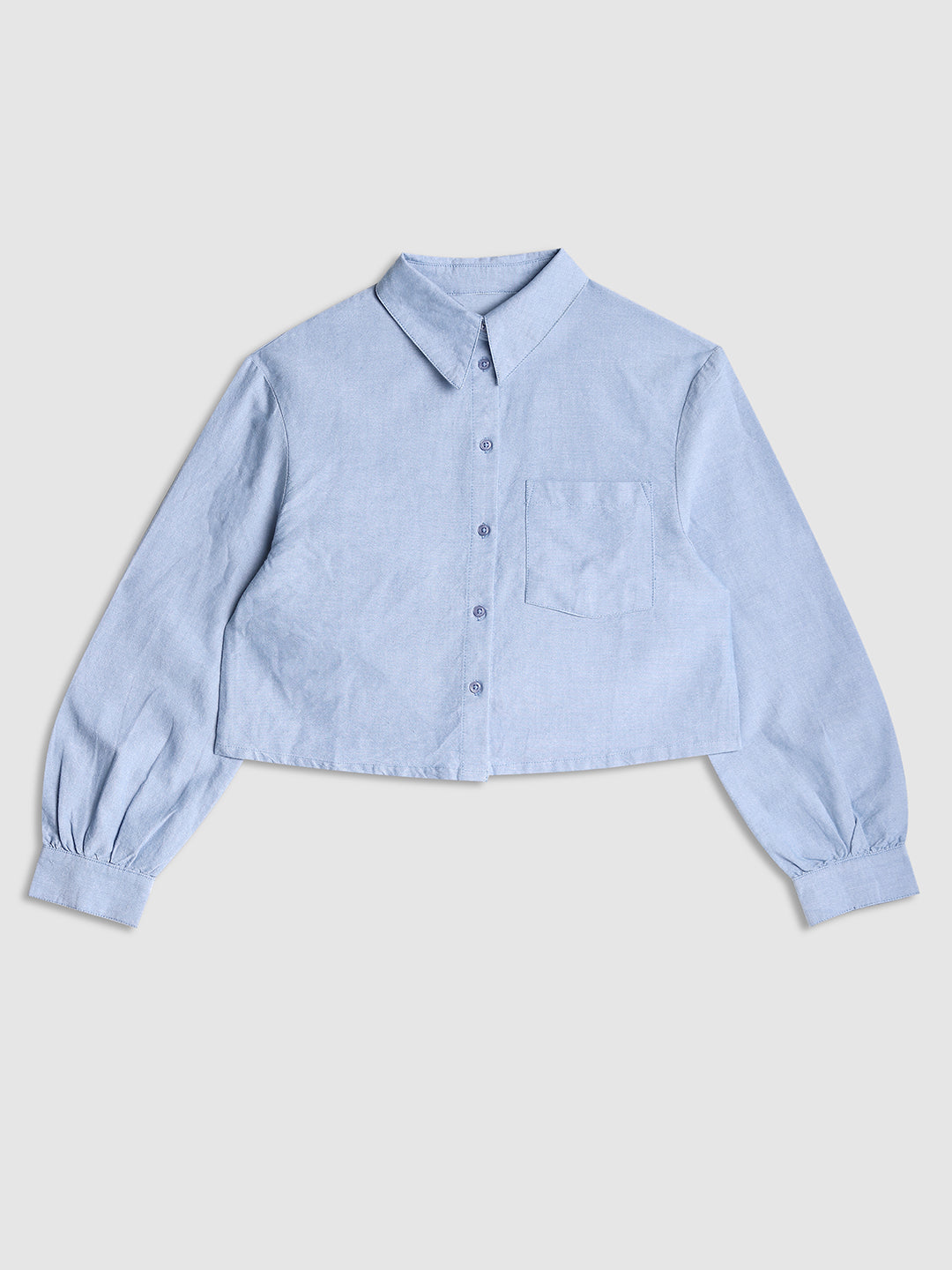 Women Light Blue Cropped Shirt