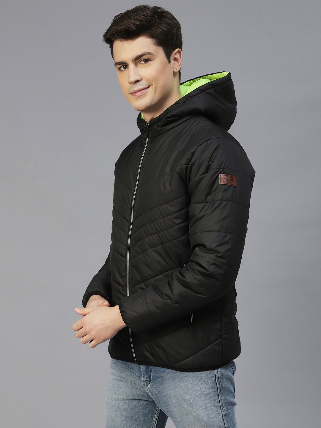 Men Black Hooded Full Sleeves Puffer Jacket