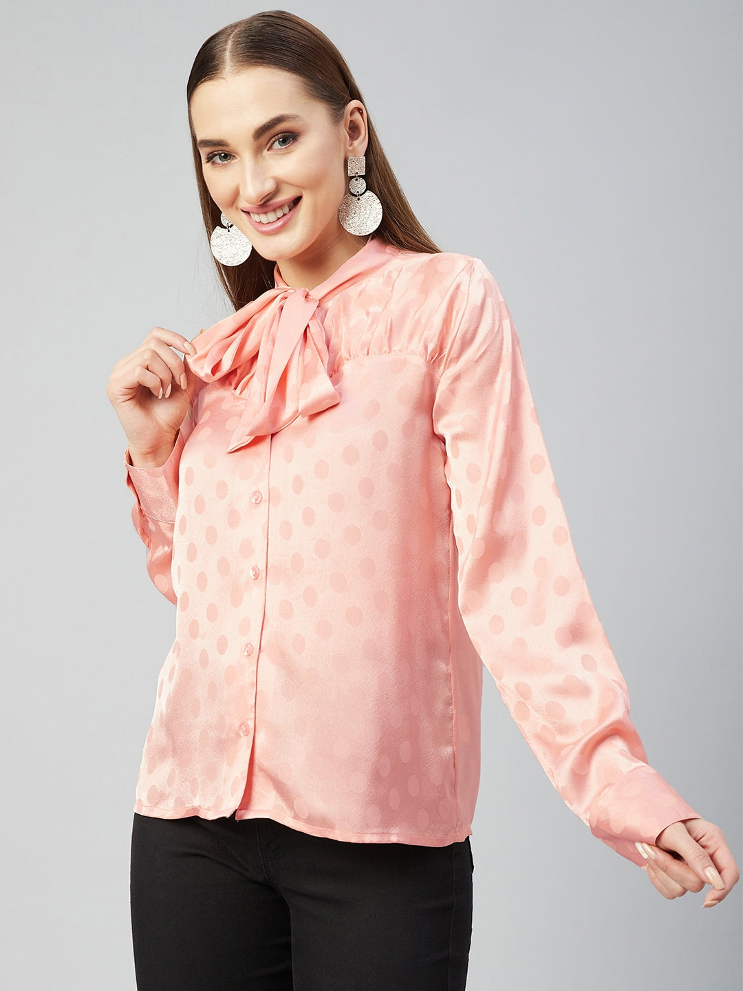 Women Peach  Tie-Up Regular Top