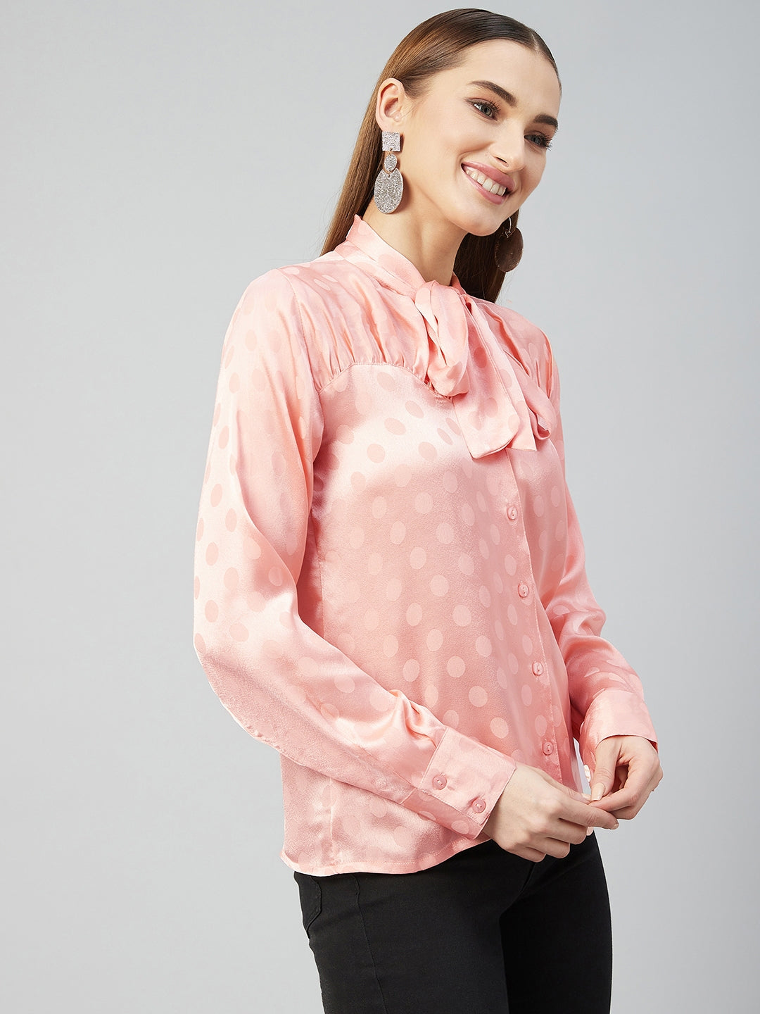 Women Peach  Tie-Up Regular Top