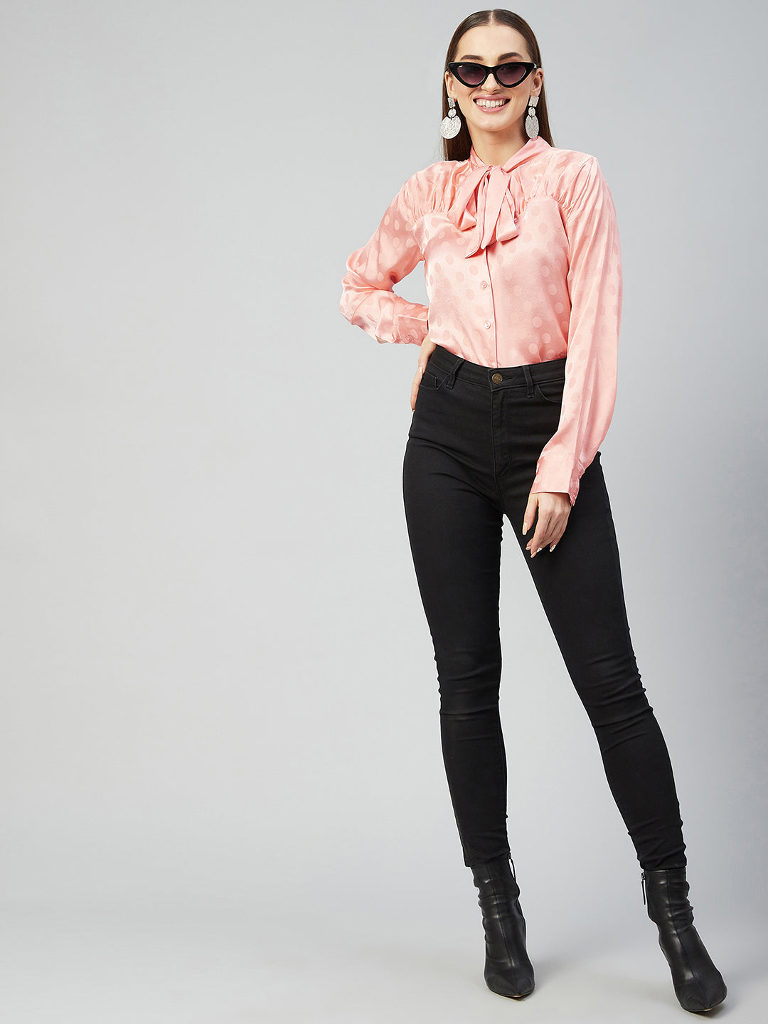 Women Peach  Tie-Up Regular Top
