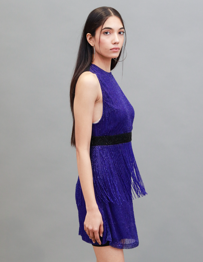 Women Royal Blue Sequin Fringe Dress
