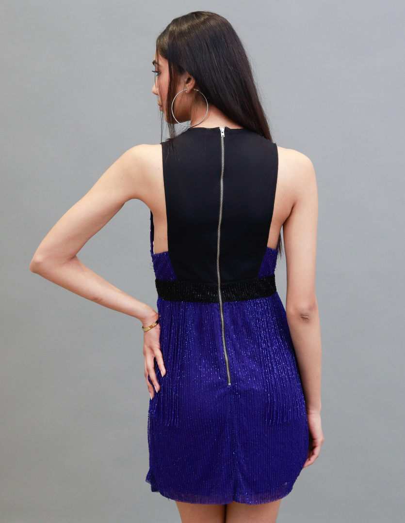 Women Royal Blue Sequin Fringe Dress