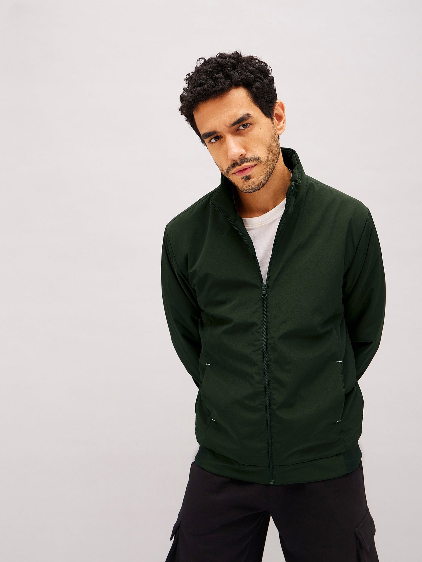 Olive Full Sleeve Biker Jacket-MASCLN SASSAFRAS