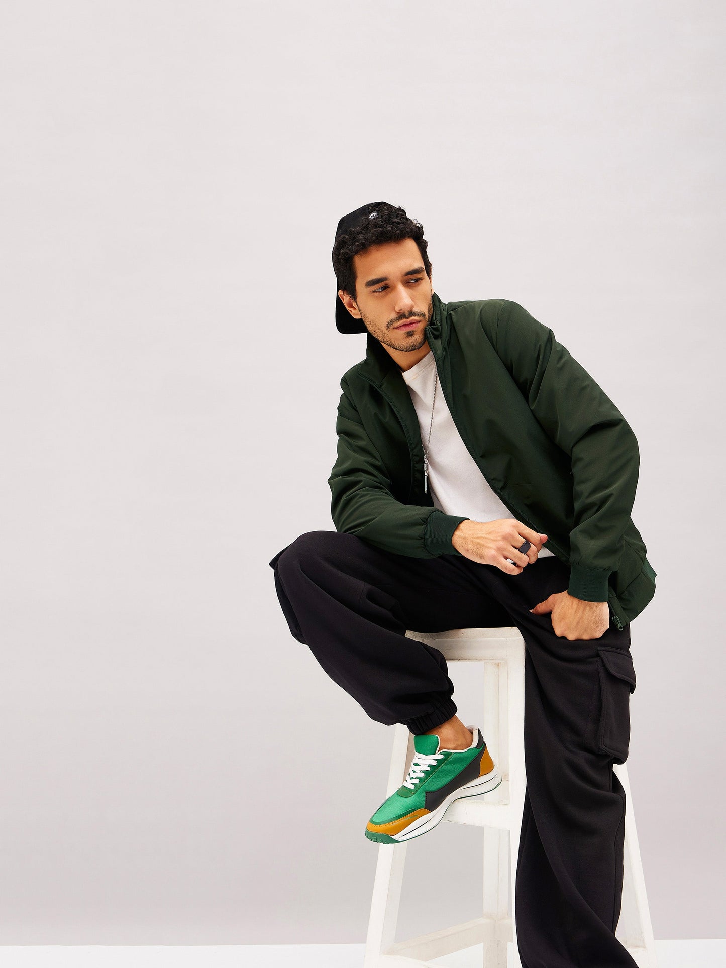 Olive Full Sleeve Biker Jacket-MASCLN SASSAFRAS
