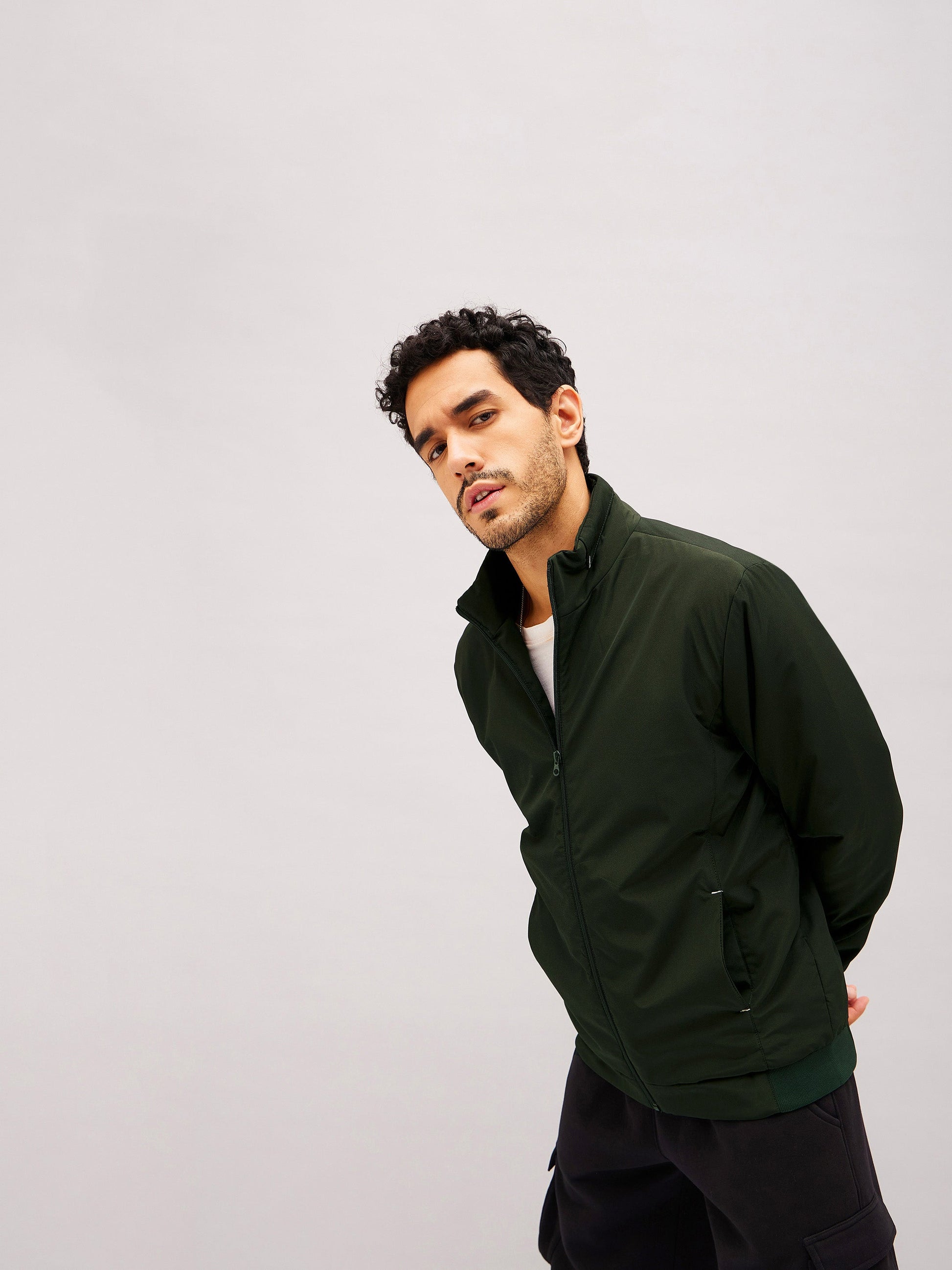 Olive Full Sleeve Biker Jacket-MASCLN SASSAFRAS