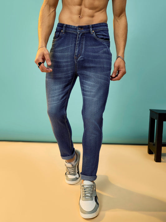 Navy Washed Slim Fit Jeans-MASCLN SASSAFRAS
