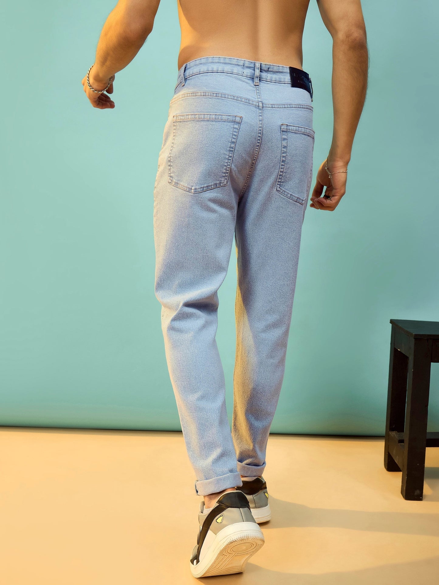 Blue Washed Slim Fit Jeans-MASCLN SASSAFRAS