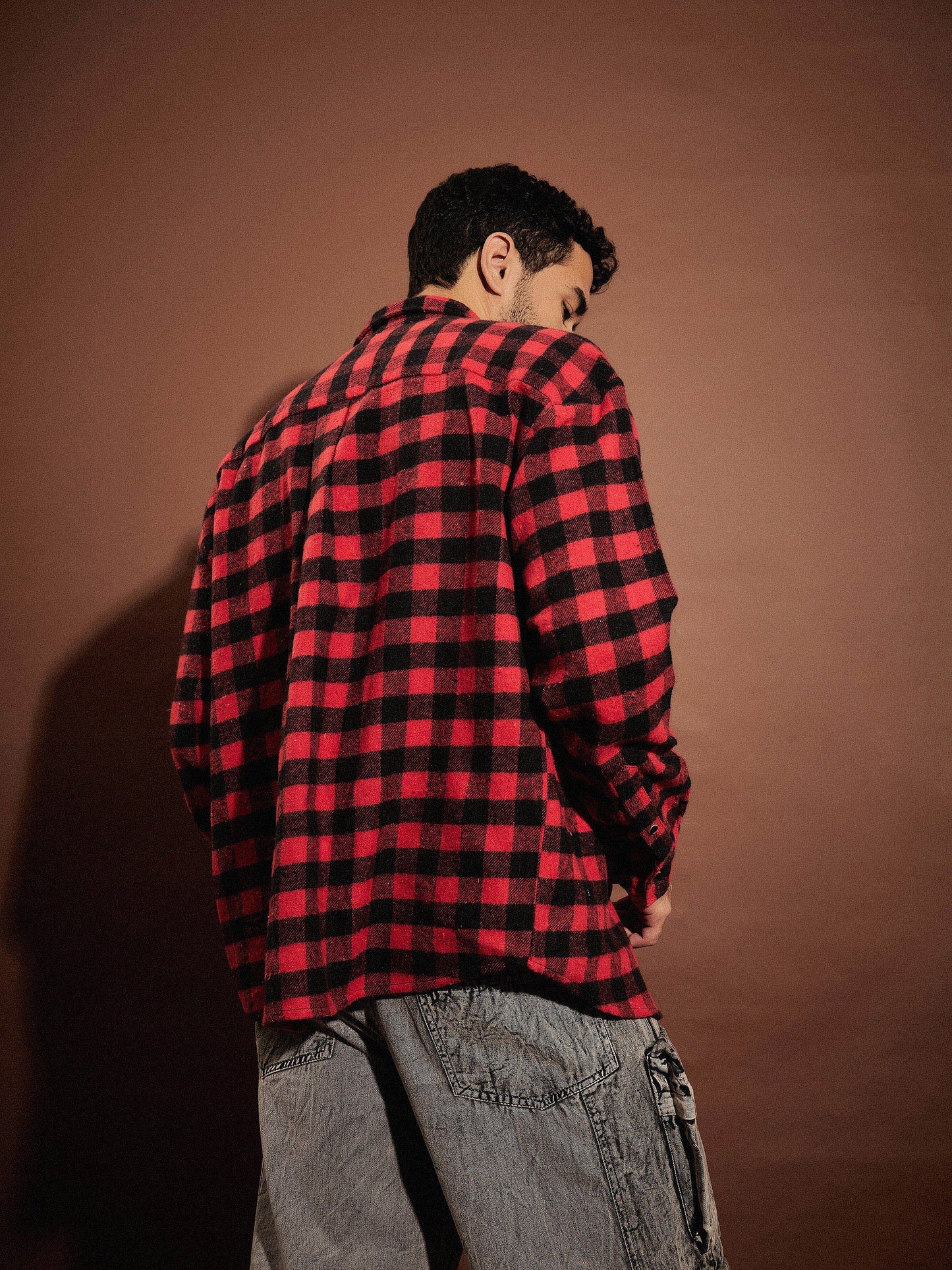 Red & Black Check Oversized Shirt-MASCLN SASSAFRAS