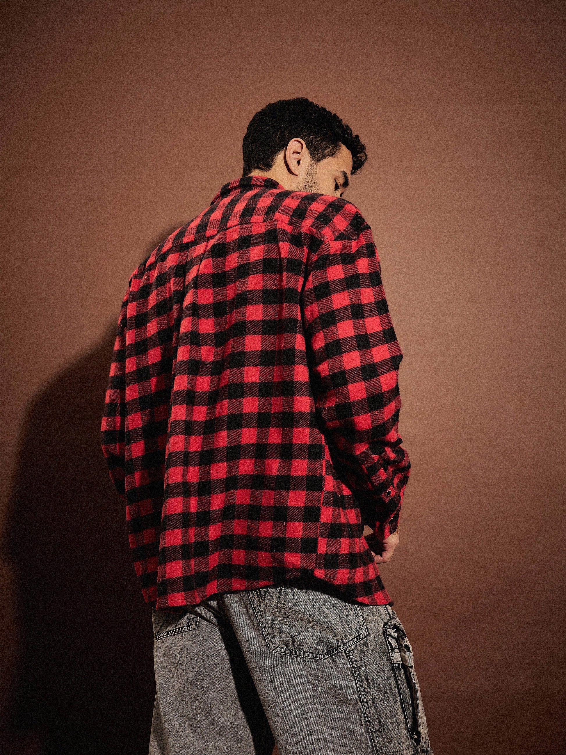 Red & Black Check Oversized Shirt-MASCLN SASSAFRAS