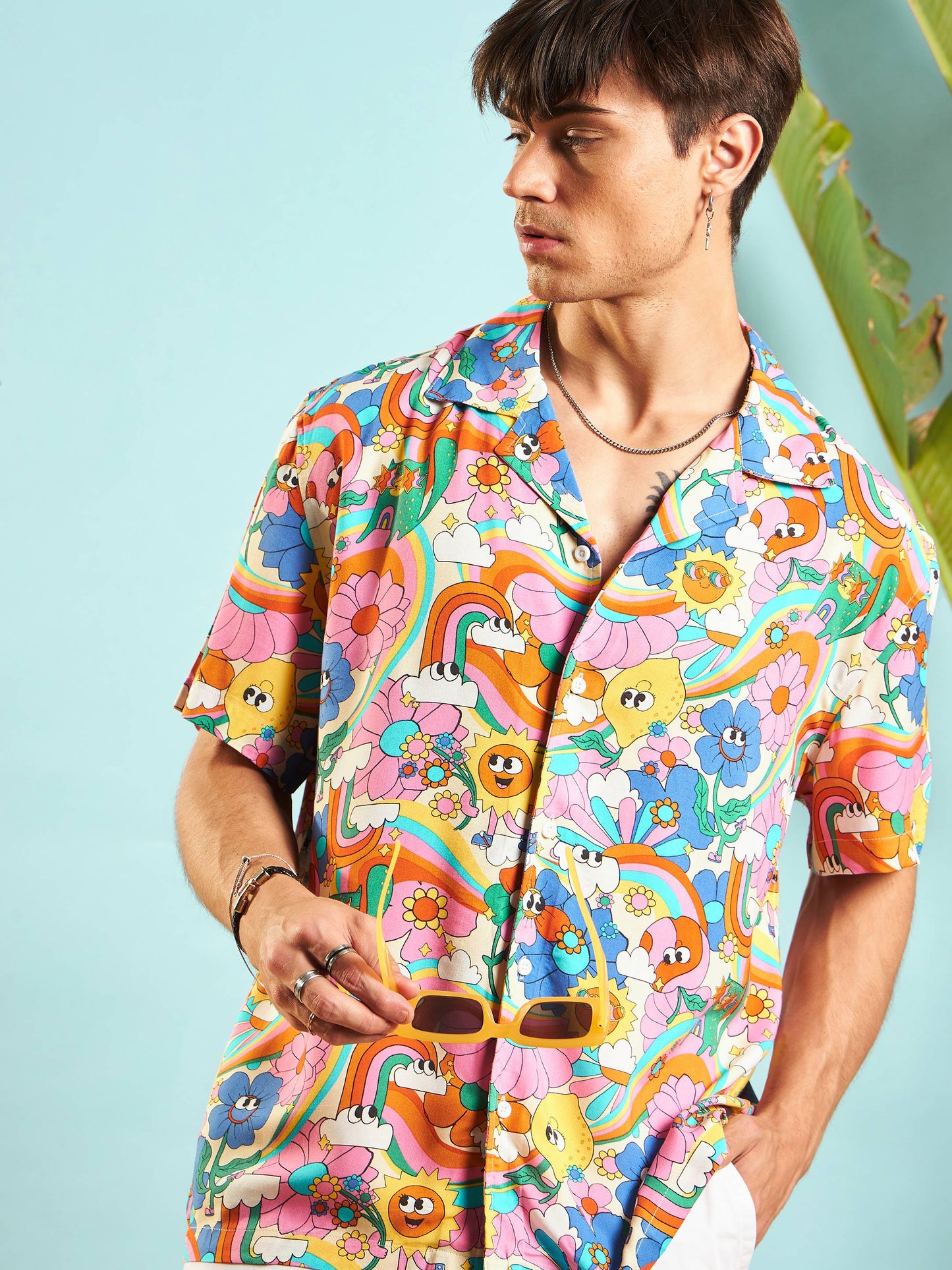 Men Pink Multi Color Floral Relax Fit Shirt