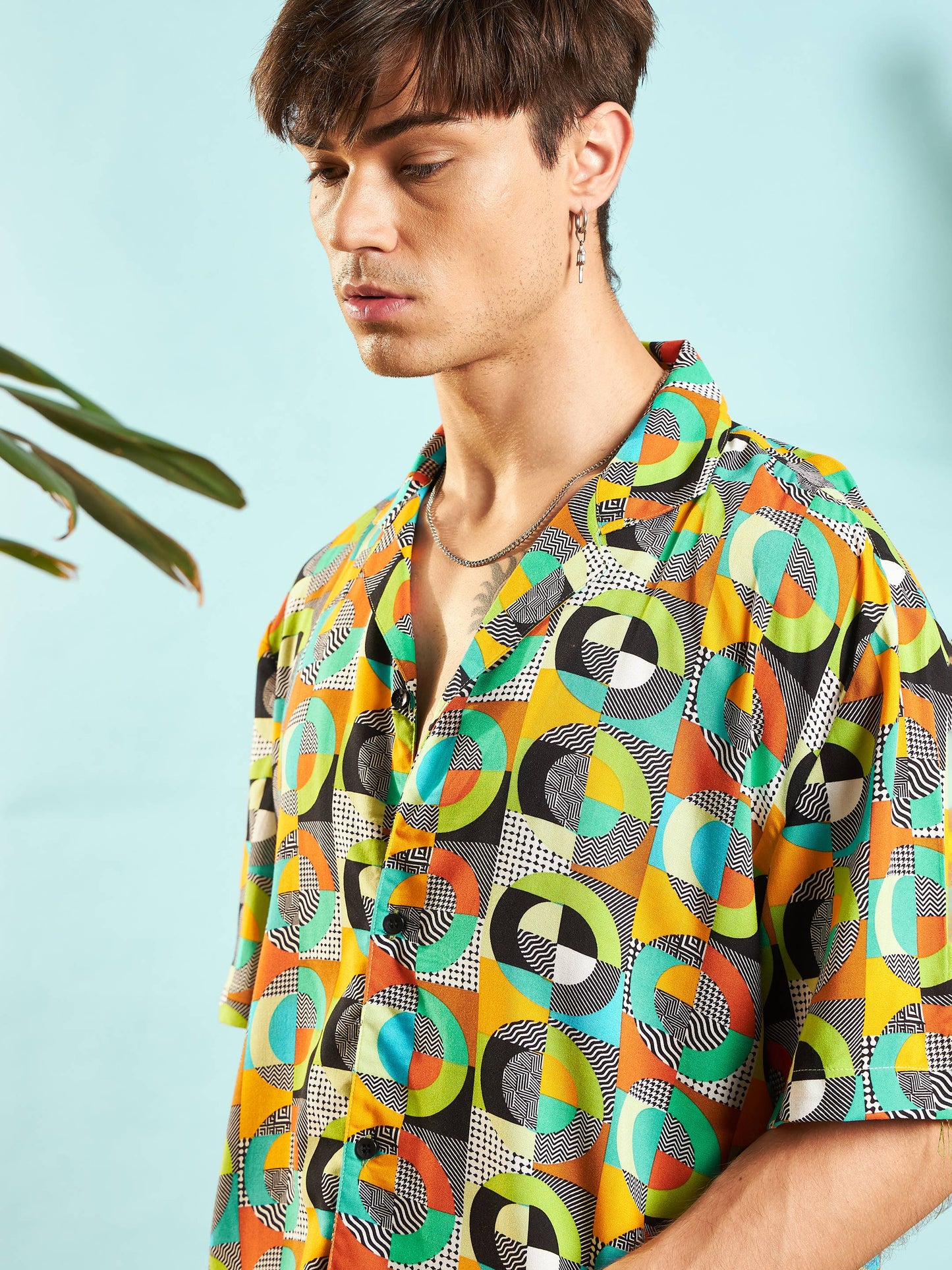 Men Green Multi Color Geometric Relax Fit Shirt