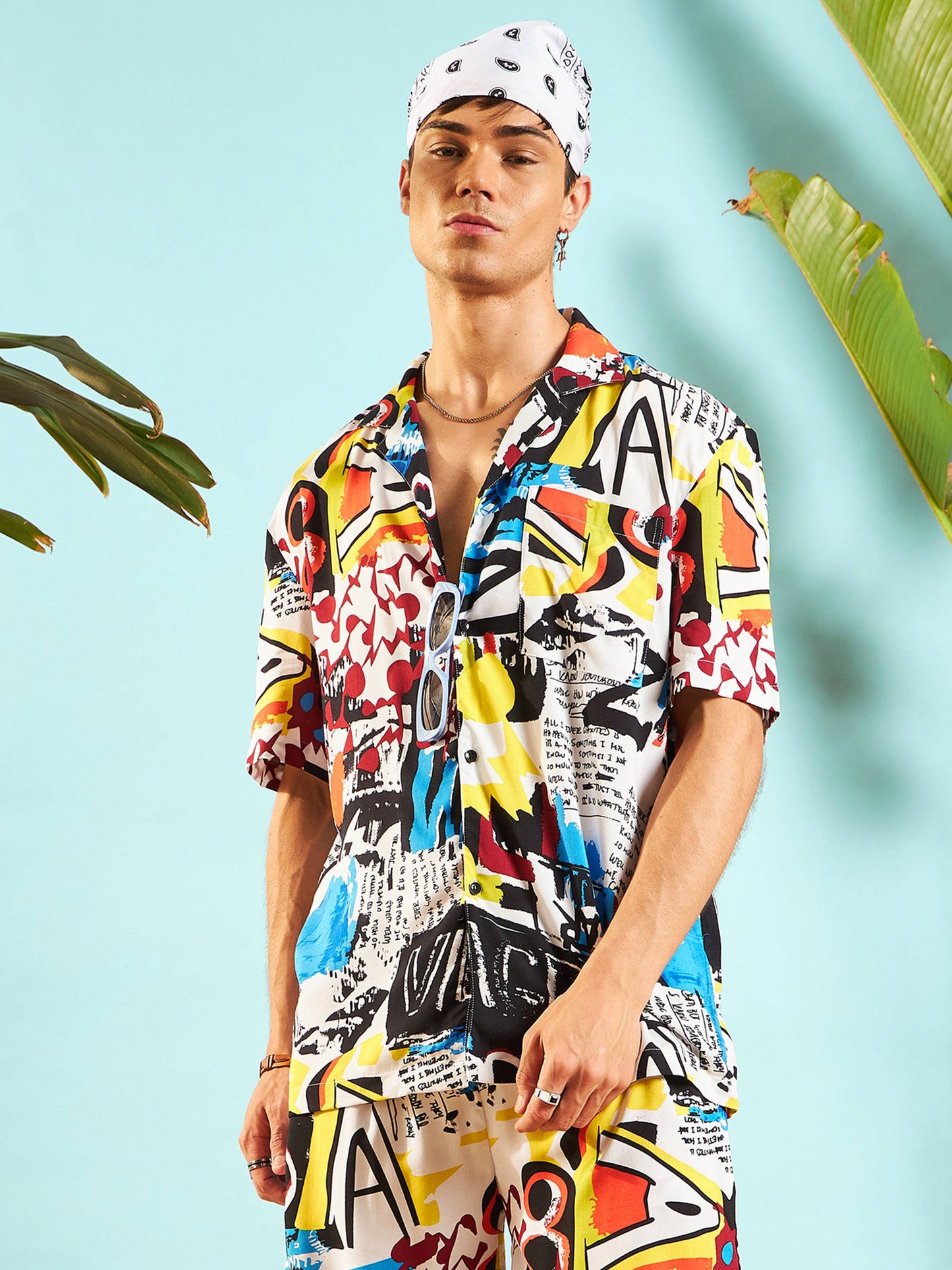 Men White Multi Color Abstract Print Relax Fit Shirt