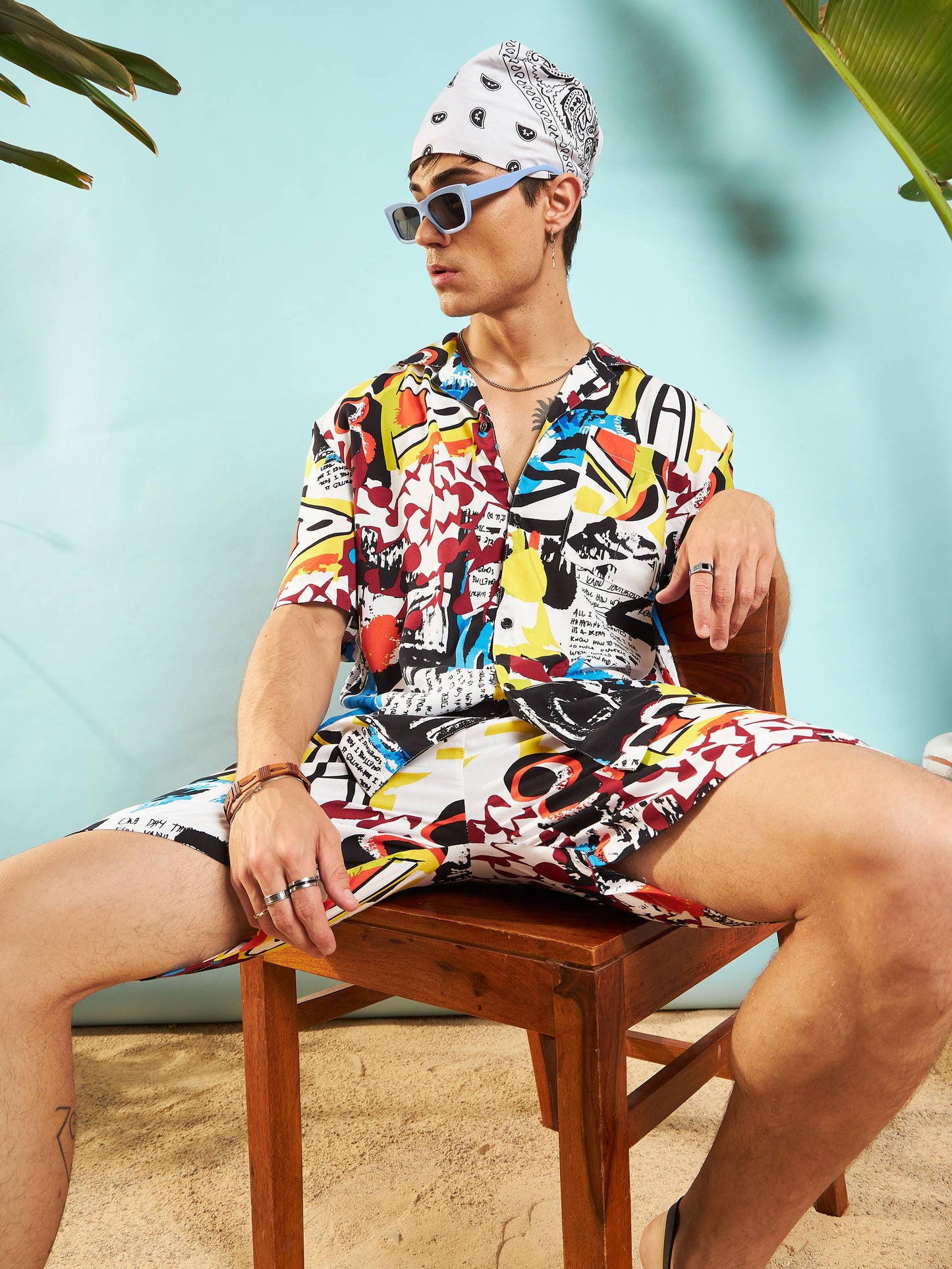 Men White Multi Color Abstract Print Relax Fit Shirt