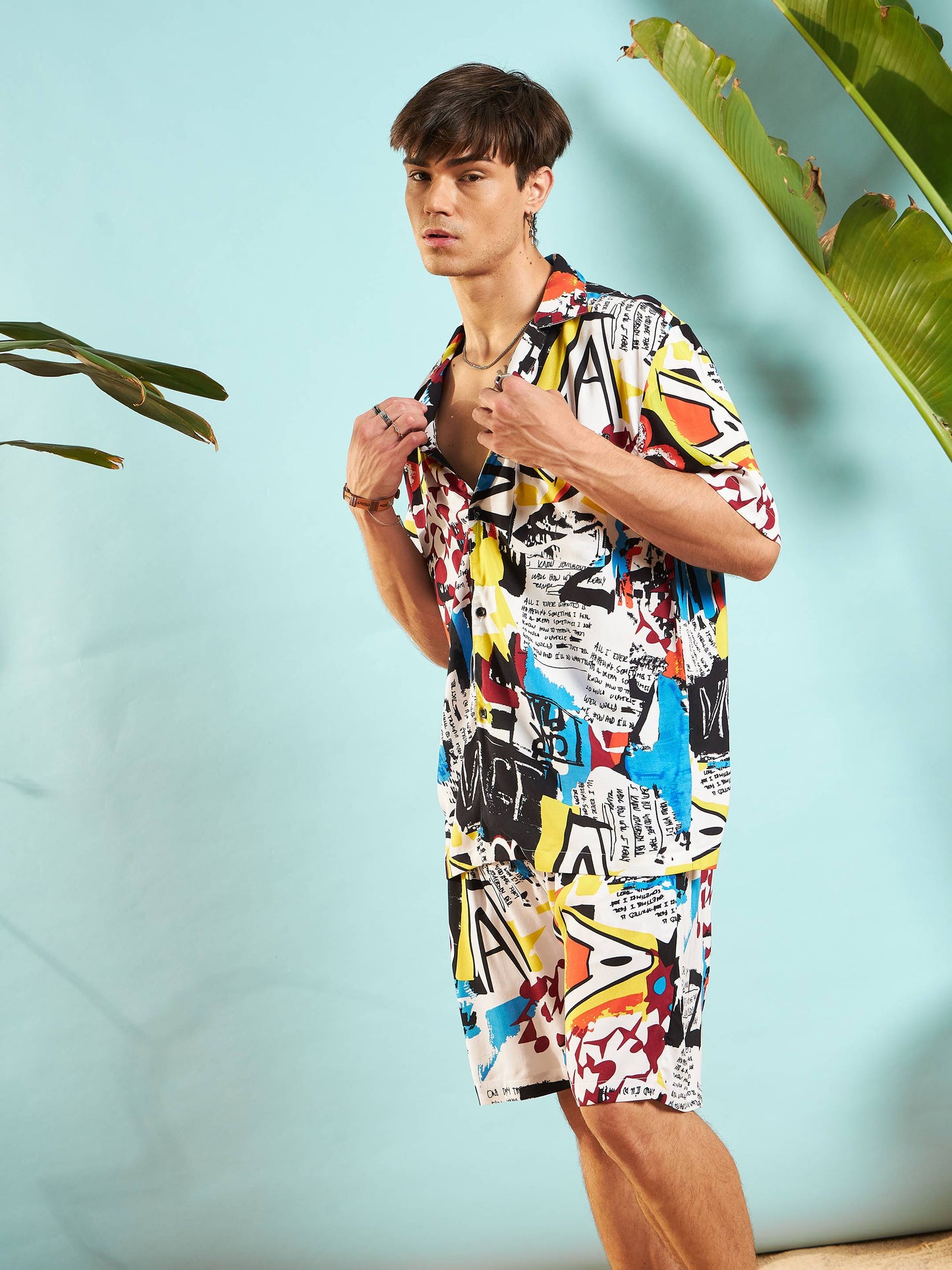 Men White Multi Color Abstract Print Relax Fit Shirt