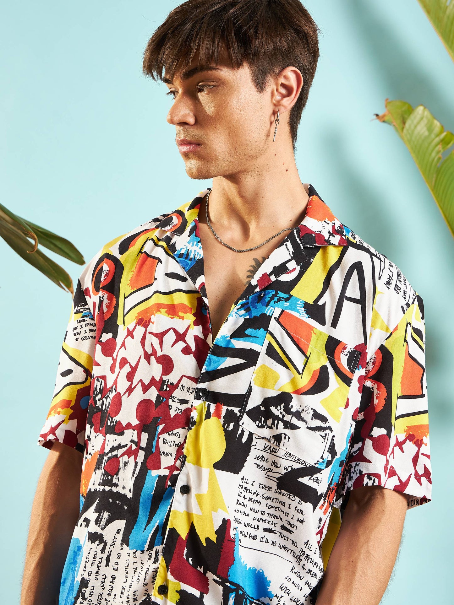 Men White Multi Color Abstract Print Relax Fit Shirt
