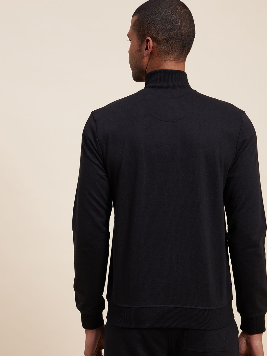 Men Black High Neck Half Zipper Mascln Sweatshirt